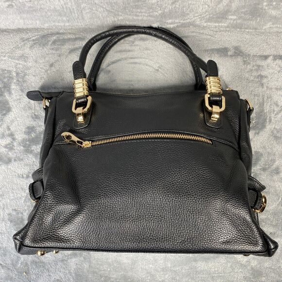 KATTEE Black Cowhide Leather Pebbled Goldtone Hardware Purse Handbag - Picture 2 of 16